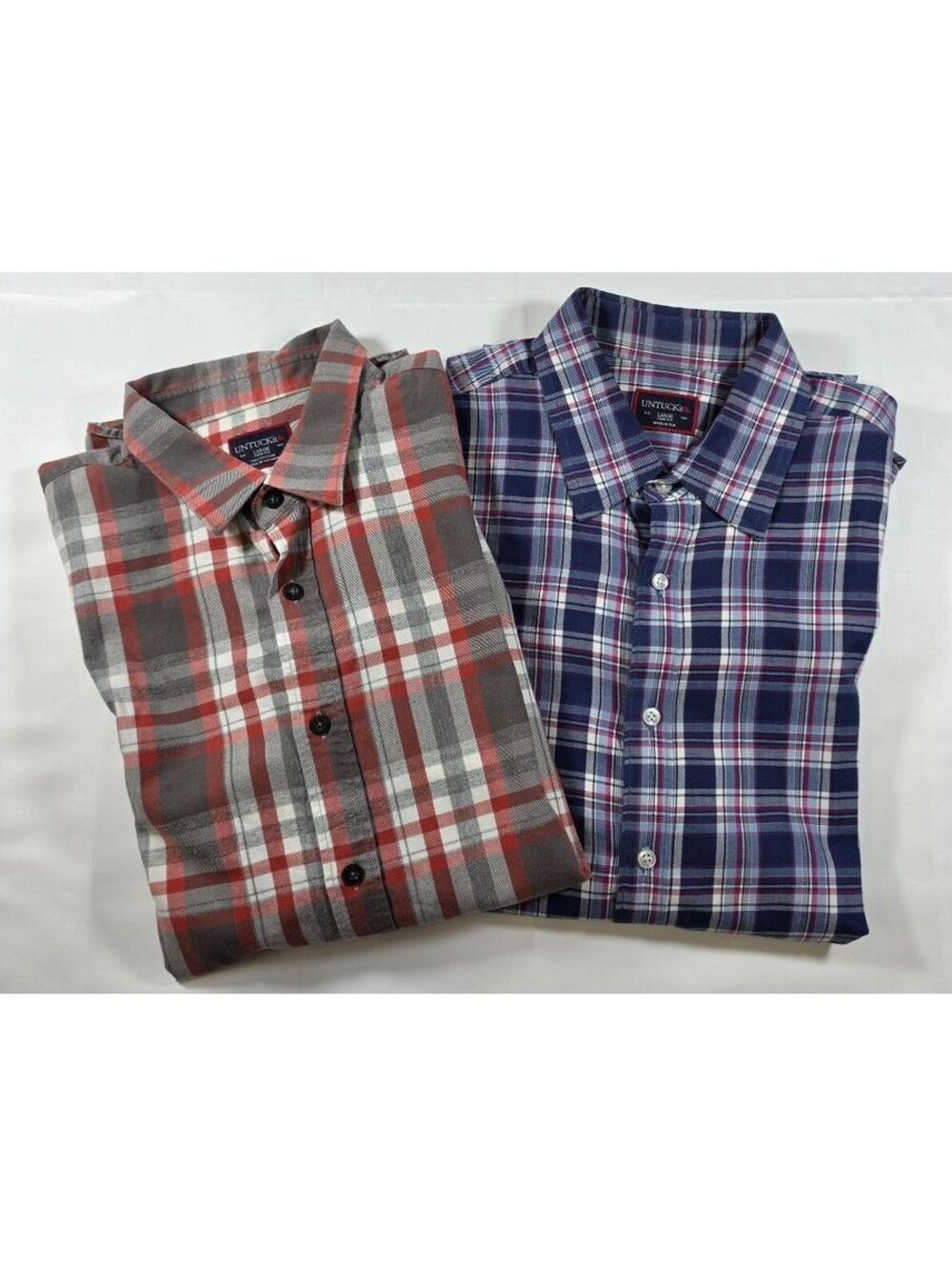 UNTUCKit Men's Large Slim Fit Plaid Button-Up Shirts 100% Cotton-Lot of 2